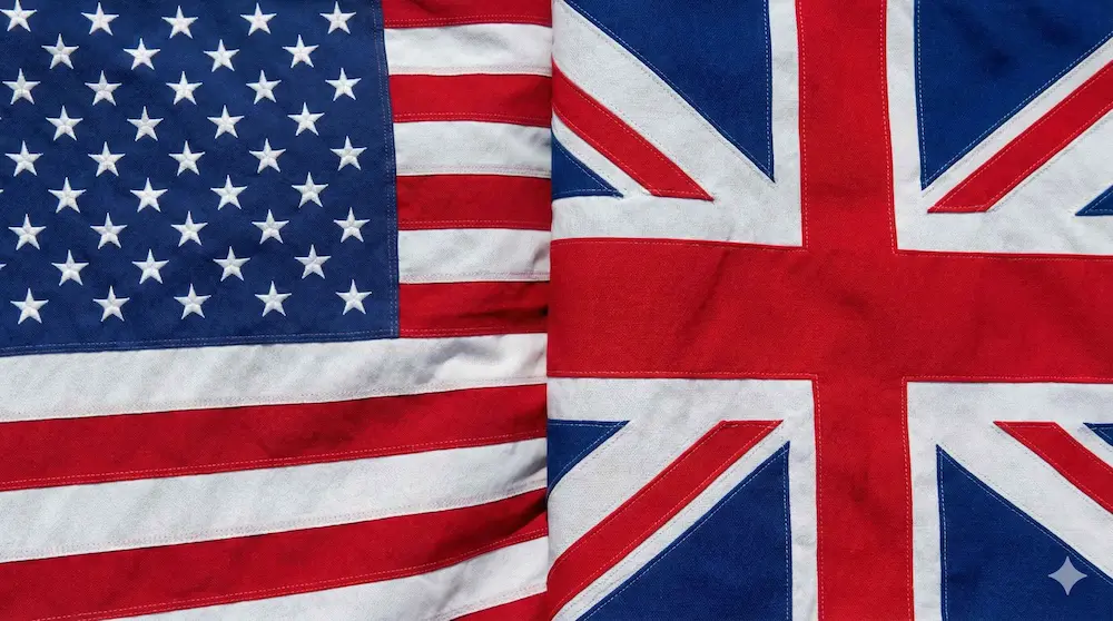 Die US-Amerikanische Flagge und die UK Flagge nebeneinander